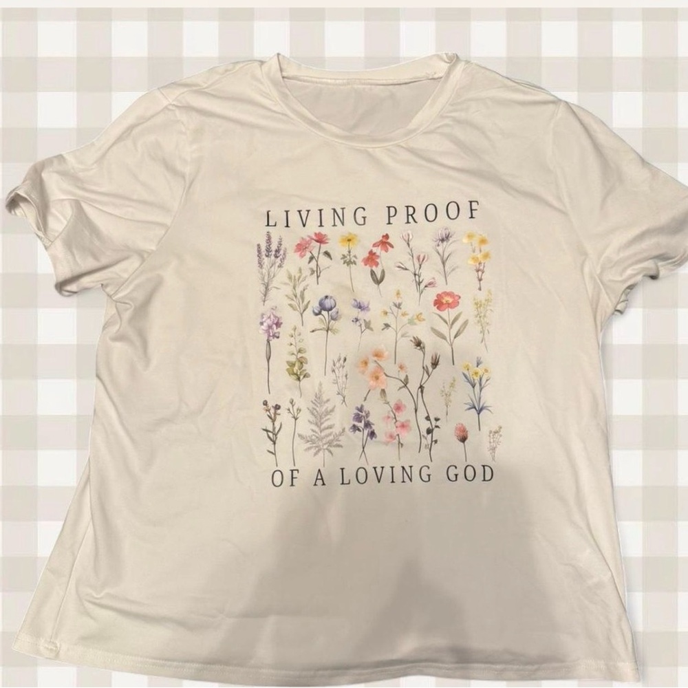 SHEIN Cream living proof of a loving God Floral Graphic Tee